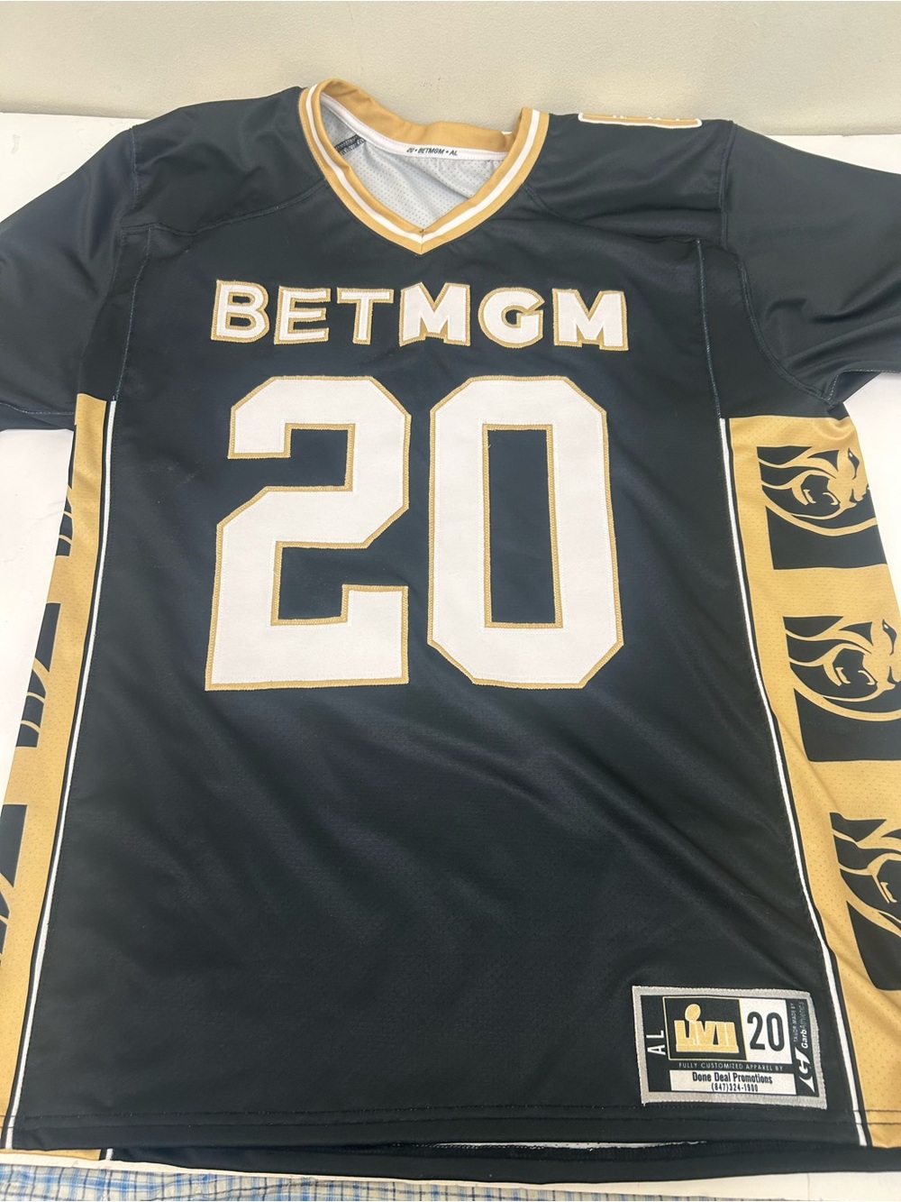 Super Bowl 57 Men's Black & Gold bet mgm promo Jersey Shirt - Number 20 xxl